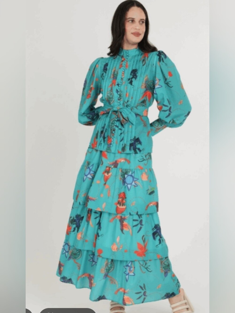 Beulah Teal Floral Tiered 2PC Set with Belt NWT Large PTP 20 Waist 15